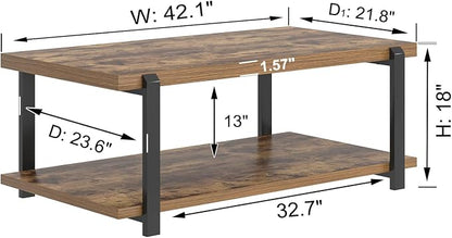 FOLUBAN Modern Coffee Table, Rustic Wood Center Table - Image 2
