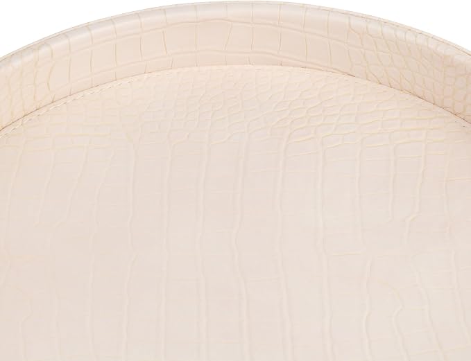 HofferRuffer Faux Leather Round Serving Tray, Vegan Croco Leather Decorative - Image 6