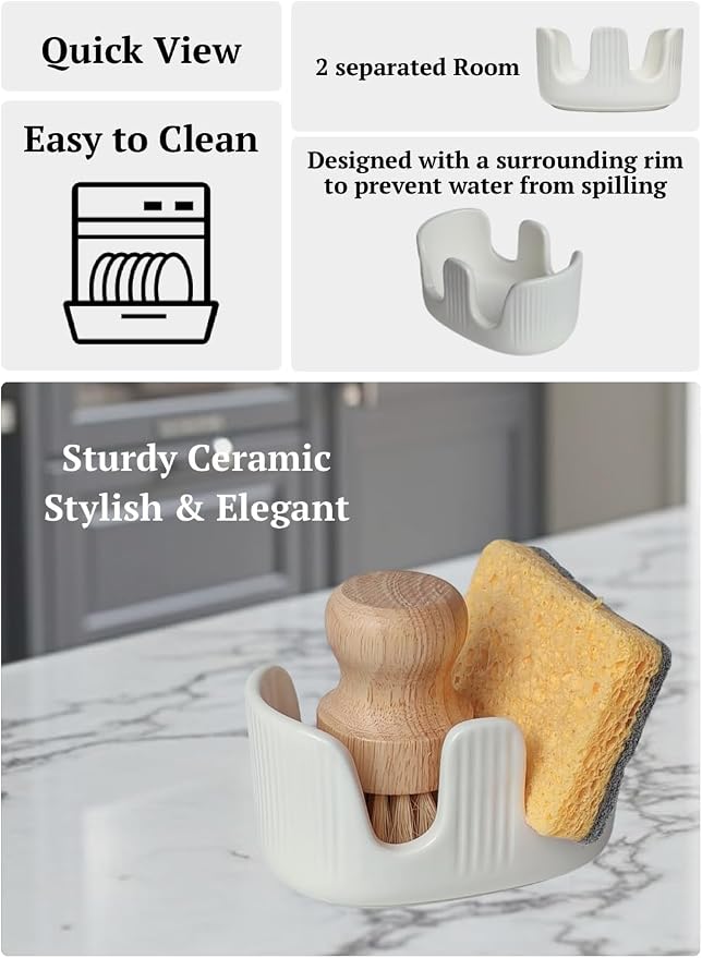 Ceramic Sponge Holder, 2-Slot Dish Sponge Holder - Image 4