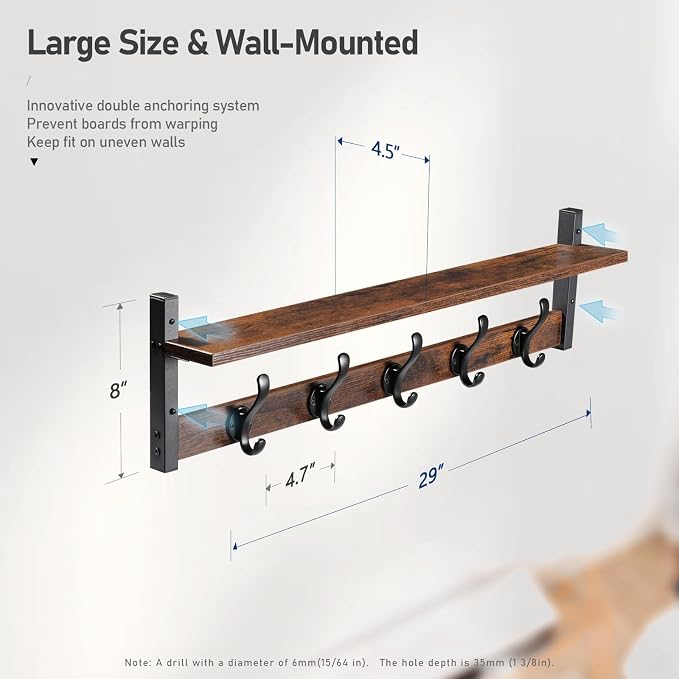 Tatub 29" Rustic Coat Rack Wall Mount - Image 7