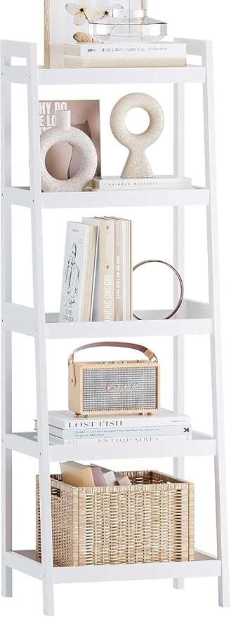 SMIBUY Bamboo Ladder Bookcase, Bathroom Storage Rack Organizer, 4 Tier and 5 by SMIBUY