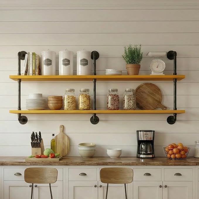 HDDFER Industrial Pipe Shelving Rustic Floating Bookshelf - Image 2