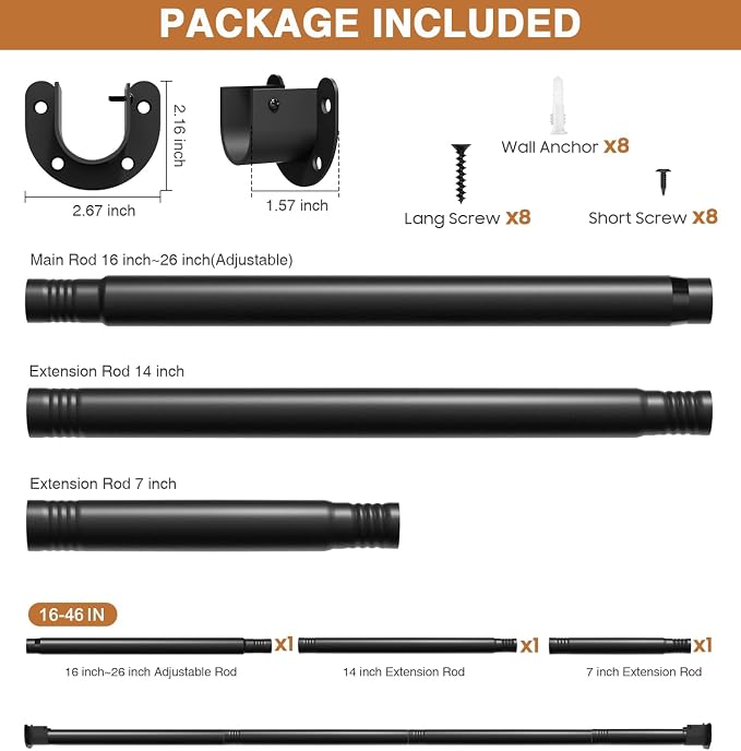 Adjustable Closet Rod, 16 to 46 Inche Closet Rods - Image 4