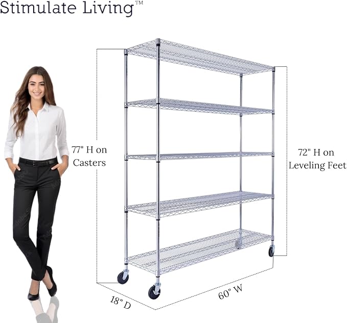 60"x18"x72" PRIME HEAVY DUTY Chrome 5-Tier Wire Shelving 4000 LBS MAX Capacity - Image 5