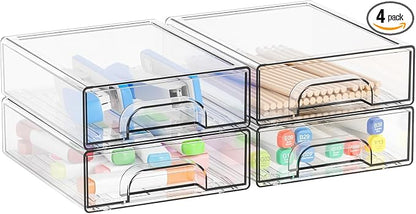 2.2'' High Small Clear Stackable Storage Drawers, 4 Pack Desk Organization and by Yieach