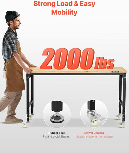VEVOR Adjustable Workbench, 60 Inch Work Bench - Image 2
