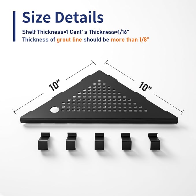 Grout in Shower Shelves with Hooks, 304 Stainless Steel Corner Bathroom Shelf - Image 4