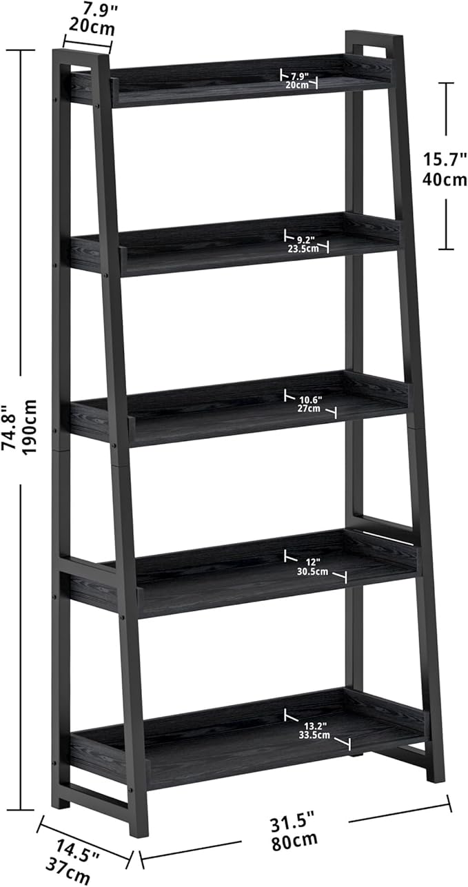 IRONCK Industrial Bookshelf 5-Tier 31.5 in Wide, Bookcase Ladder Shelf - Image 3