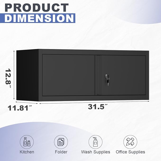 Garage Locking Cabinet, 13” H Garage Storage Cabinet Wall Mounted, Floating - Image 3