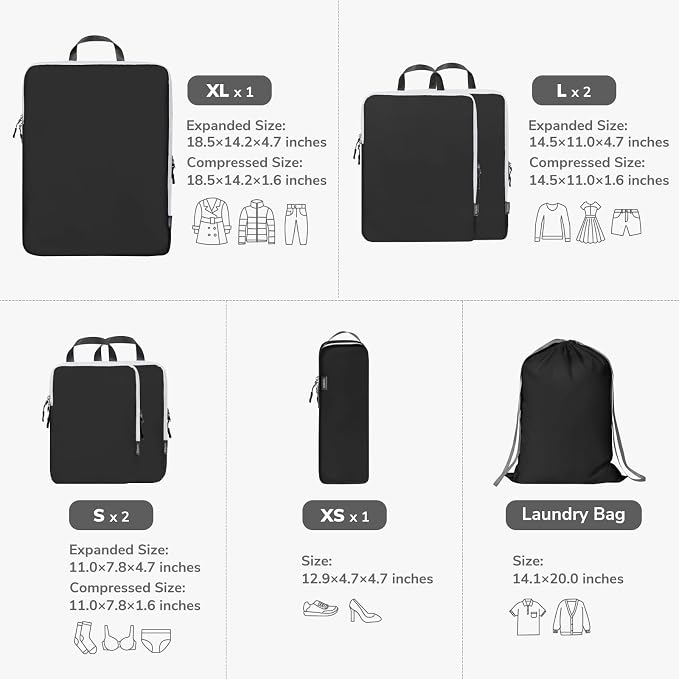 CherryNow Compression Packing Cubes, 7 Set Packing Cubes - Image 2