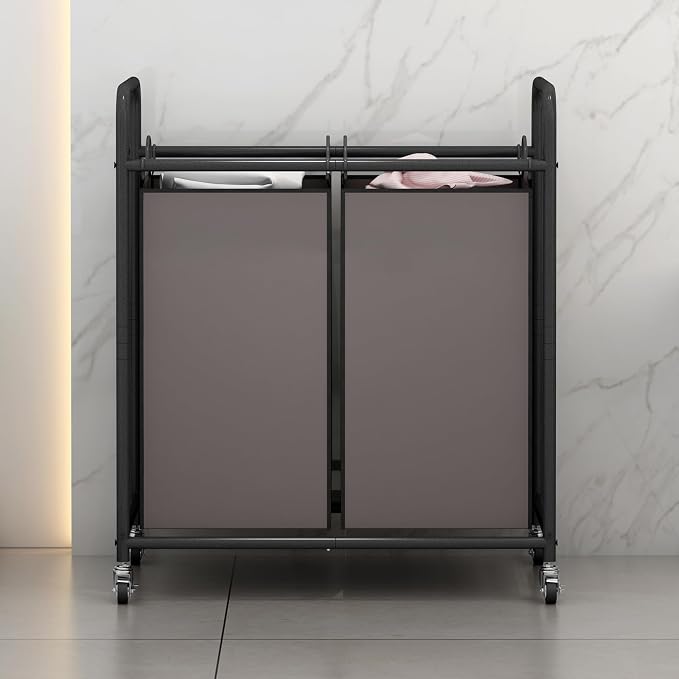 SUOERNUO Laundry Hamper Basket 2 Bag Laundry Sorter Cart - Image 3
