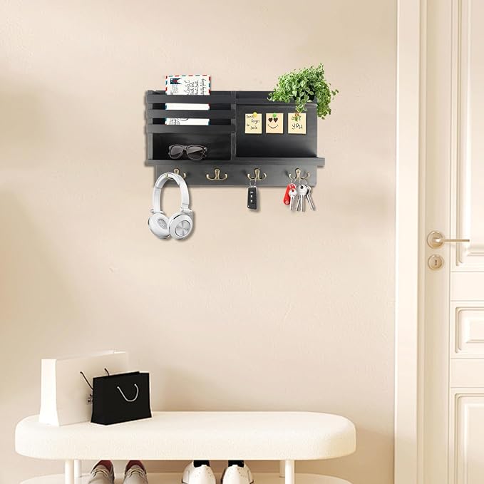 Key Holder Wall Mount, Solid Wood Key and Mail Organizer - Image 4