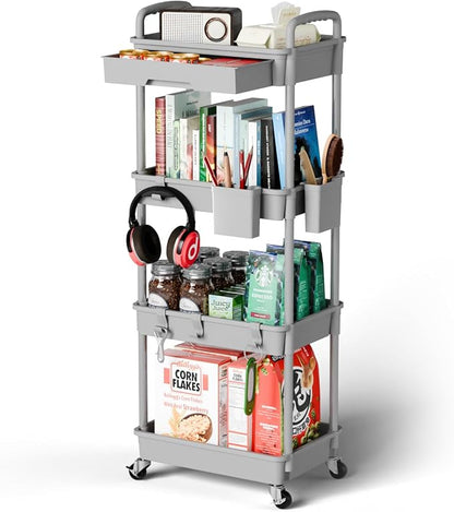 Sorgion 4 Tier Rolling Cart Organizer, Art Craft Diaper Bedside Snack Laundry by Sorgion