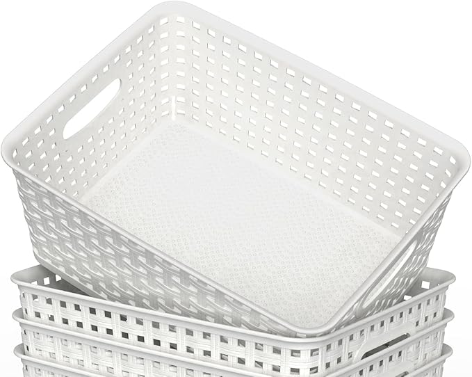 WYT Woven Plastic Storage Baskets, 6 Pack White Weave Bins Organizer, 10.1" x - Image 4