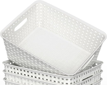 WYT Woven Plastic Storage Baskets, 6 Pack White Weave Bins Organizer, 10.1" x - Image 4