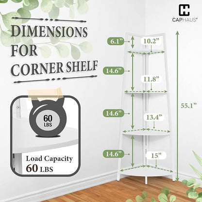 CAPHAUS 4-Tier Corner Shelf Stand, Tall Display Shelves, Ladder Corner Wood - Image 2