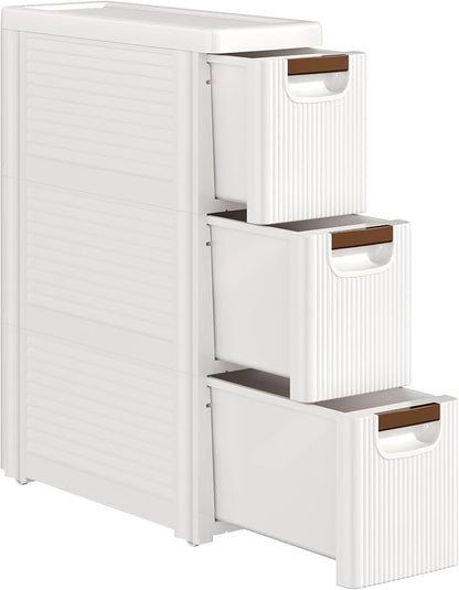 VECELO 3-Drawer Narrow Bathroom Storage Cabinet, Mobile Plastic Slim Rolling by VECELO