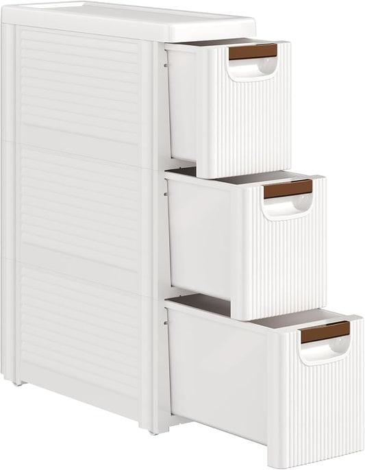 VECELO 3-Drawer Narrow Bathroom Storage Cabinet, Mobile Plastic Slim Rolling by VECELO