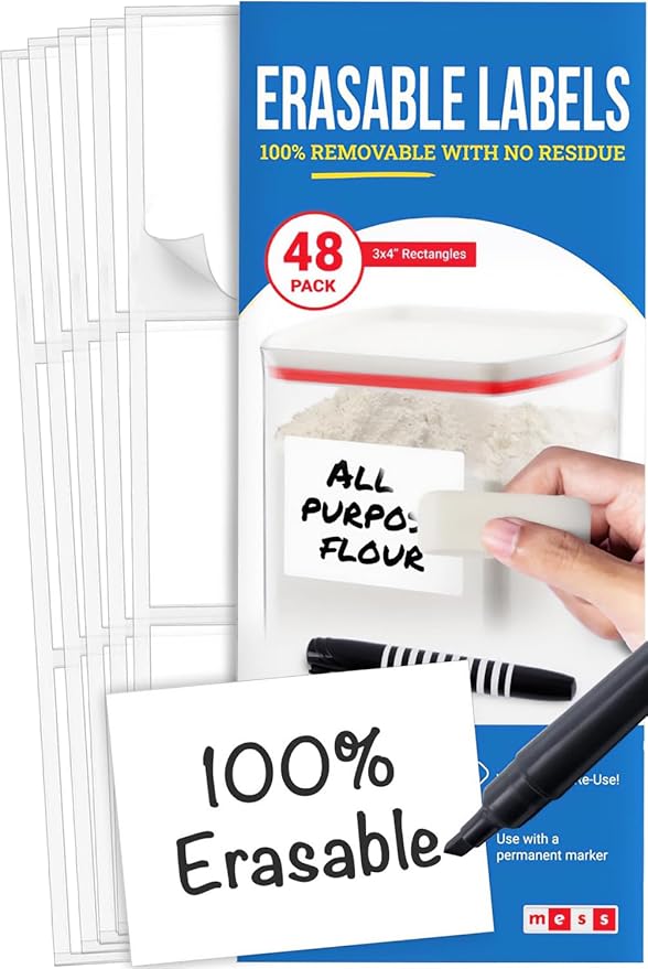 MESS Reusable Kitchen Labels – White Dry Erase, 3x4 in by MESS