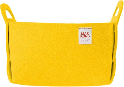 Collapsible Felt YELLOW Storage Bin Small 7.1"x5.1"x5.1" – Foldable Basket by MARRONS
