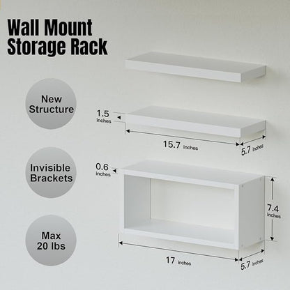 RICHER HOUSE 3-Set White Floating Wall Shelves, Bathroom Shelf Over Toilet | - Image 2