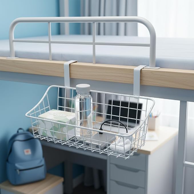 LeleCAT White Basket with hook Grid Storage Basket, Hang it behind a door or on - Image 5