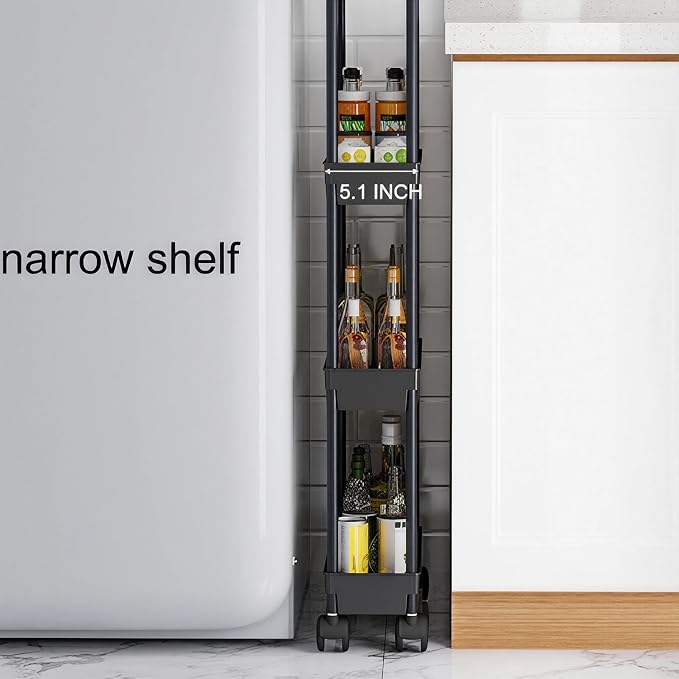 Sooyee 4 Tier Slim Storage Cart, Narrow Shelf, Mobile Shelving Unit Organizer - Image 3
