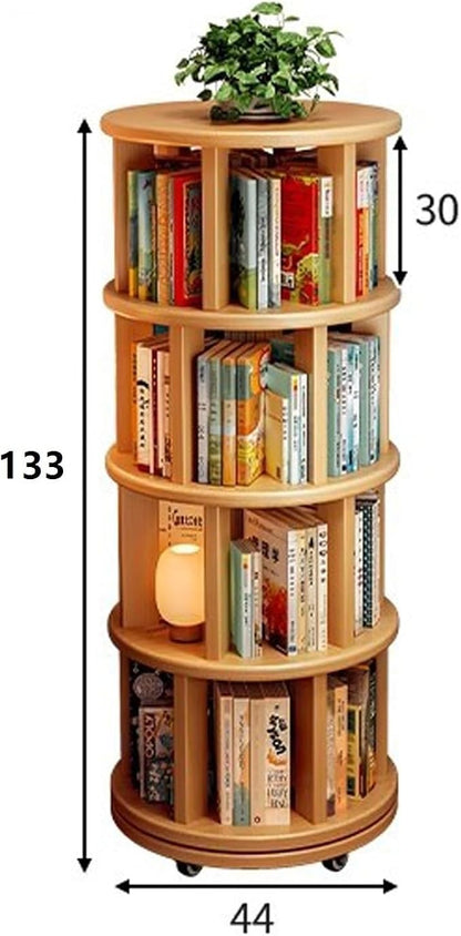Rotating Bookshelf Tower 2/3/4/5/6 Tier Wood Rotating Bookshelf Wooden Book - Image 2