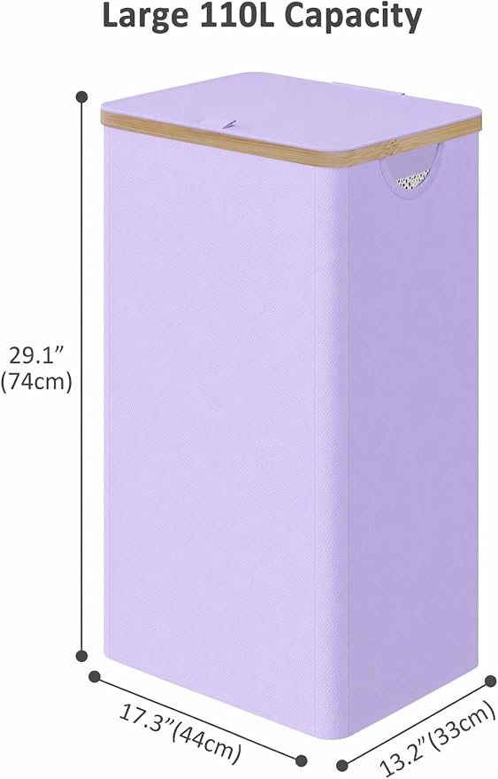 iEGrow Laundry Hamper with Lid, 110L Large Laundry Basket with Removable Bag - Image 2