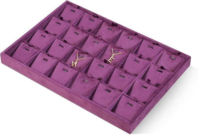 Velvet Necklace Display Tray, Stackable 24 Grid Insert Pendant Necklaces - Image 3