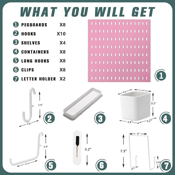 Pegboard Combination Kit, 25.2" x 50.4" Wall Mounted Storage Set - Image 4