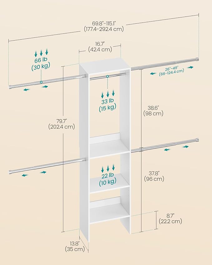 SONGMICS Closet System, Customizable Walk-In Closet Organizer System - Image 4