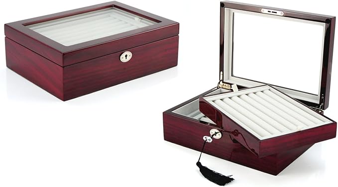 Deluxe Jewelry Cufflinks Collector's Storage Presentation Box Case Mahogany - Image 5