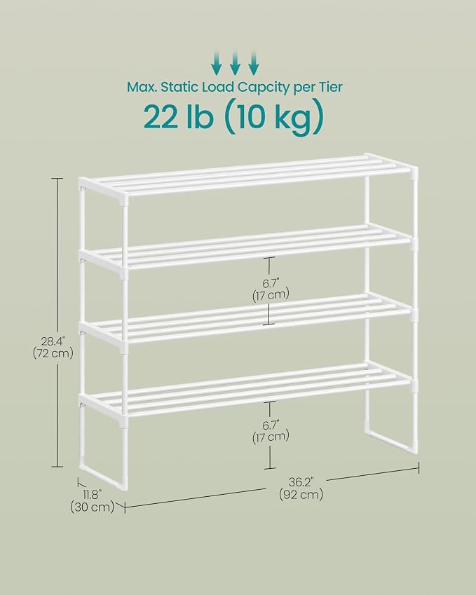 SONGMICS Shoe Rack, 4-Tier Shoe Organizer, Metal Storage Shelf, Upright or - Image 3