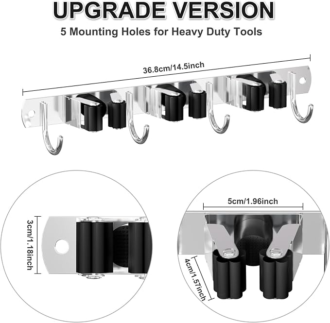 Broom Holder Wall Mount, Broom Organizer Wall Mount Stainless Steel Broom and - Image 2