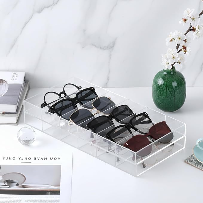 2 PCS Acrylic Sunglasses Organizer, 6 Grids Sunglasses Display Stackable | Easy - Image 5