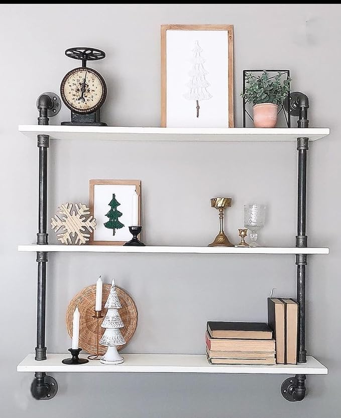 HDDFER Industrial Pipe Shelving Rustic White Pipe Wall Shelves Bathroom Shelves - Image 6