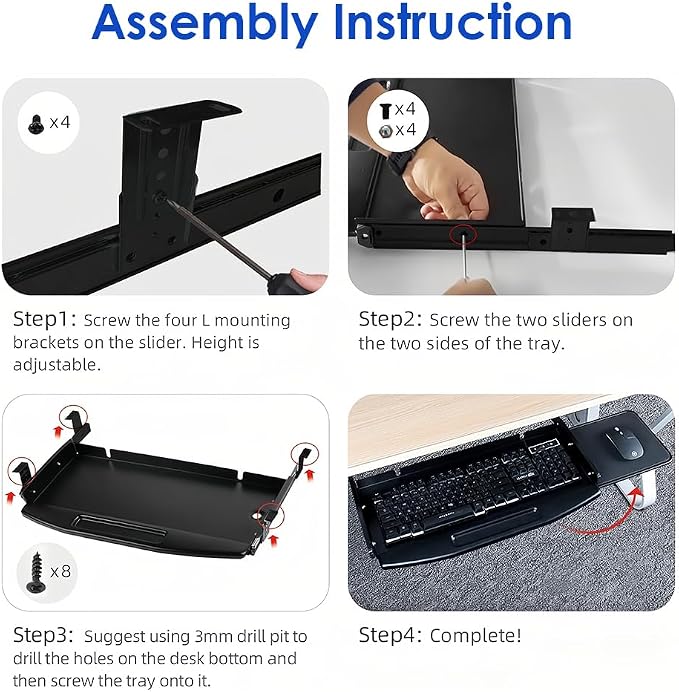 Under Desk Mounted Keyboard Tray Steel Slide - Image 6