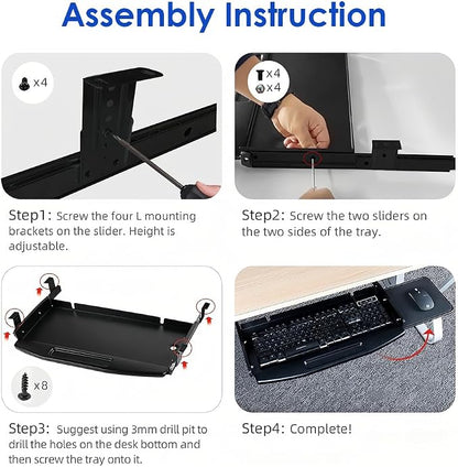 Under Desk Mounted Keyboard Tray Steel Slide - Image 6