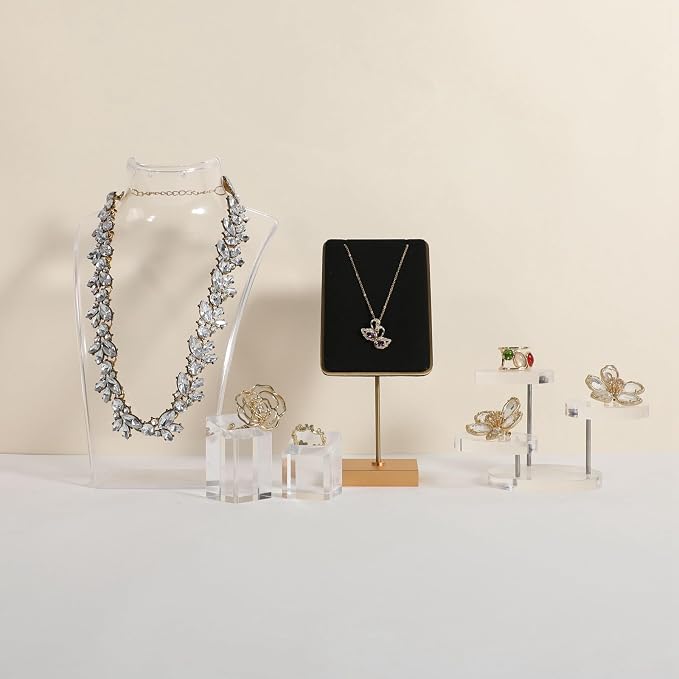 GemeShou Black velvet necklace stand, small metal jewelry stand - Image 7