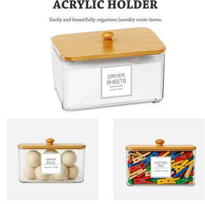 Laundry Glass Jars with Dryer Sheets Holder, Containers with Scoop and Labels - Image 2