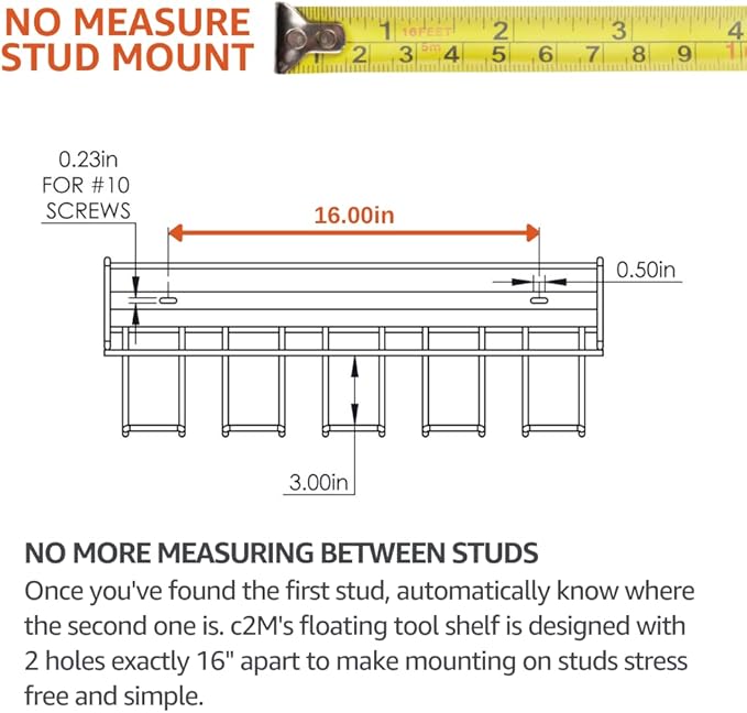 c2M Heavy Duty Floating Tool Shelf & Organizer | Wall Mounted Garage Storage - Image 4