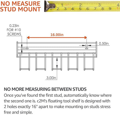 c2M Heavy Duty Floating Tool Shelf & Organizer | Wall Mounted Garage Storage - Image 4