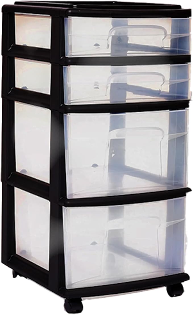 HOMZ Drawer Tower, 4-Tier Clear Plastic Storage Organizer Cart, and Office - Image 9