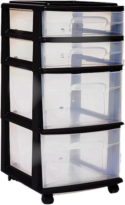 HOMZ Drawer Tower, 4-Tier Clear Plastic Storage Organizer Cart, and Office - Image 9