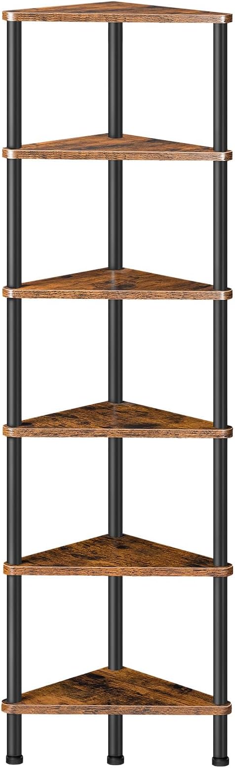 HOOBRO Corner Shelf Stand, Industrial 6-Tier Wall Corner Bookshelf by HOOBRO