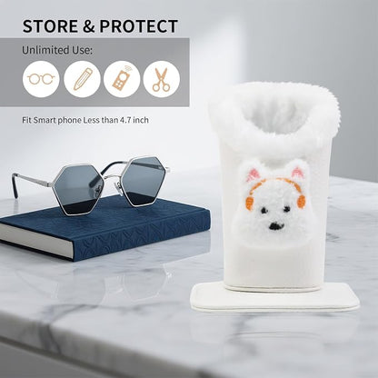 Plush Lined Eyeglasses Holder, Cute Magnetic PU Leather Glasses Stand Case - Image 3