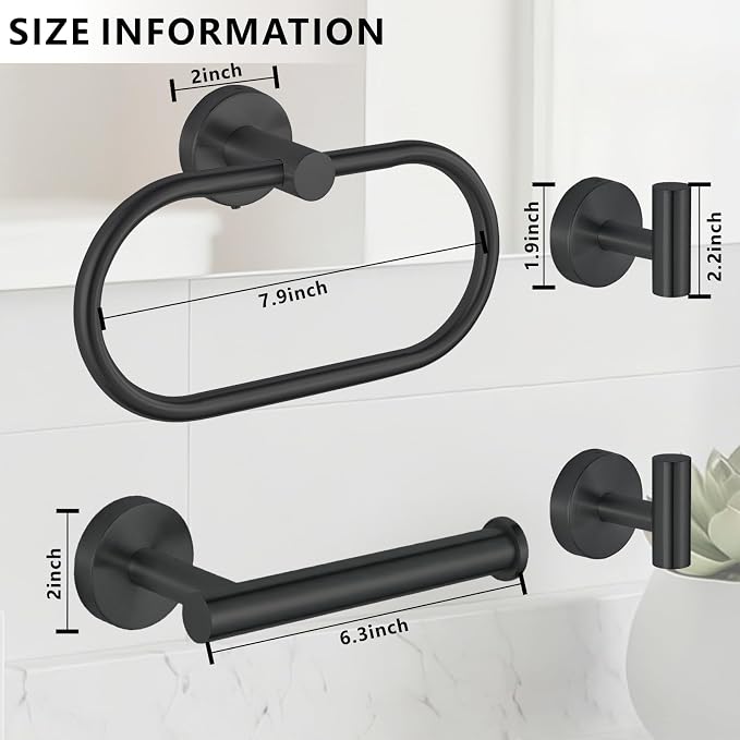 Bathroom Hardware Set Includes Towel Ring, Toilet Paper Holder and 2 Towel Hooks - Image 6