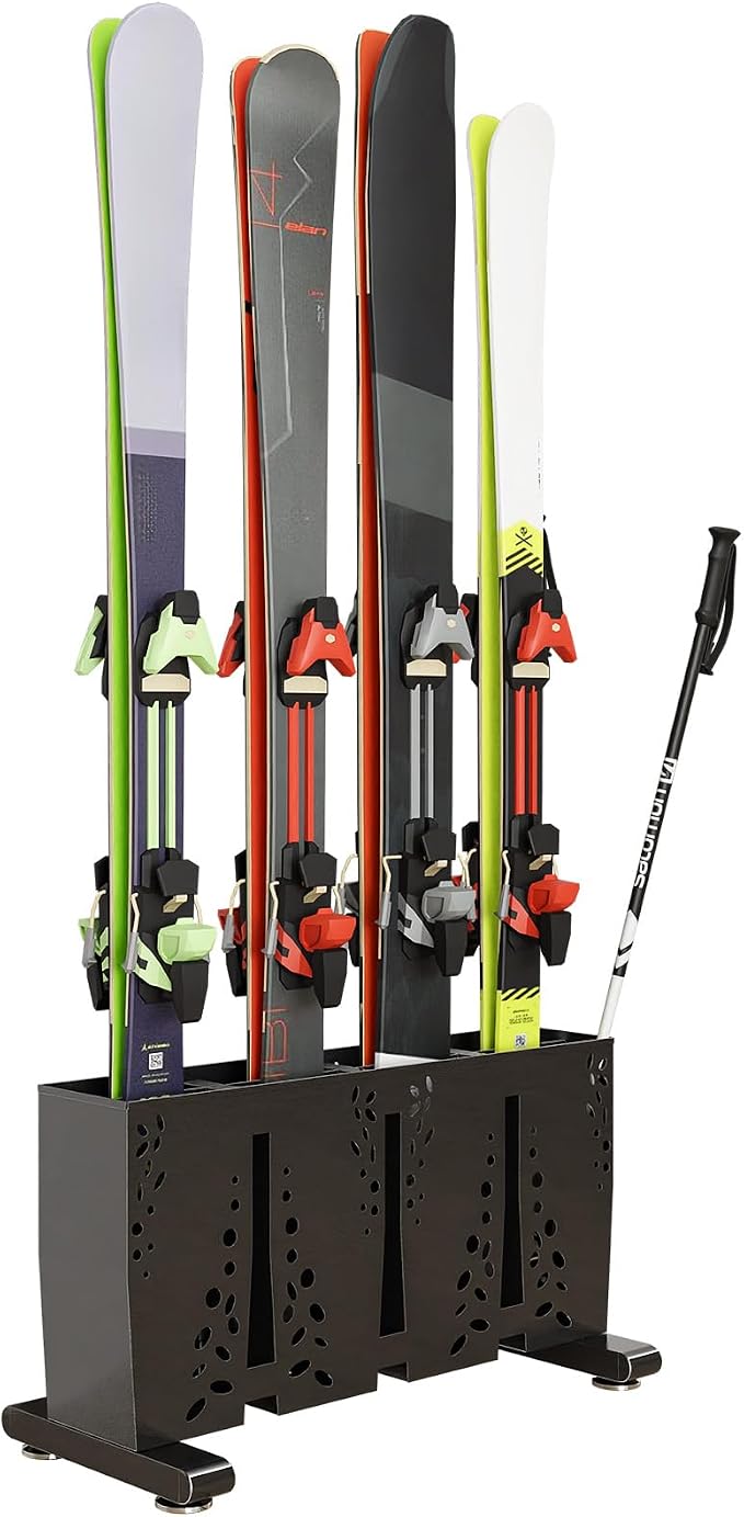 TOCRETOARE Heavy Duty Metal Ski Storage Rack, 4 Pair Freestanding Steel Ski by TOCRETOARE