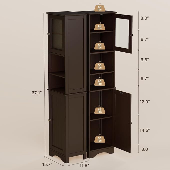 Gizoon Tall Bathroom Storage Cabinet | Freestanding Linen Cabinet - Image 3